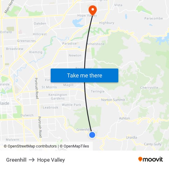 Greenhill to Hope Valley map
