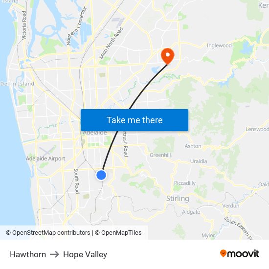 Hawthorn to Hope Valley map