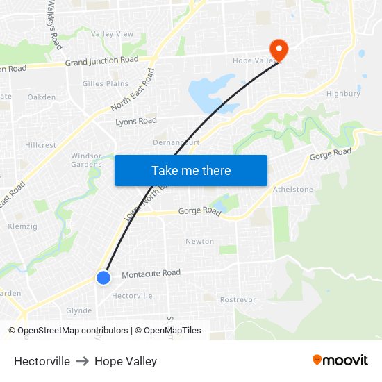 Hectorville to Hope Valley map