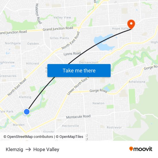 Klemzig to Hope Valley map