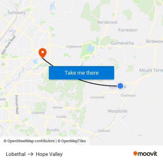 Lobethal to Hope Valley map