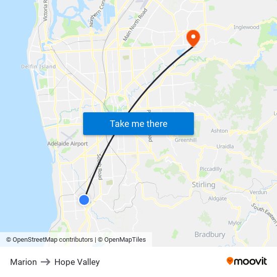 Marion to Hope Valley map