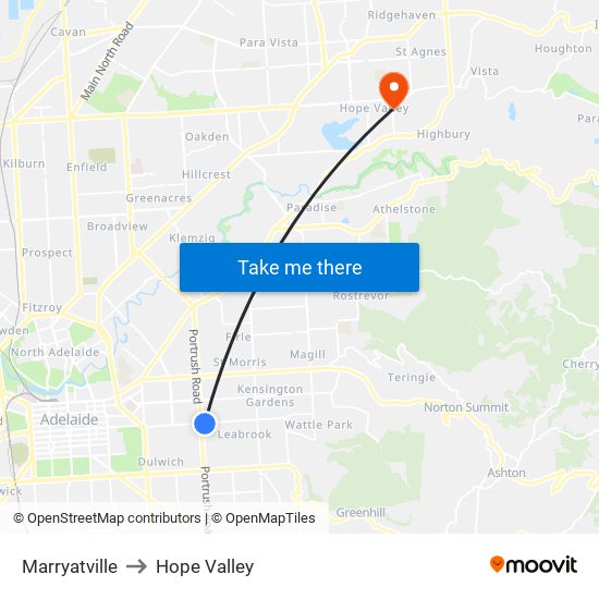 Marryatville to Hope Valley map