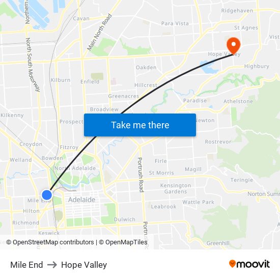 Mile End to Hope Valley map