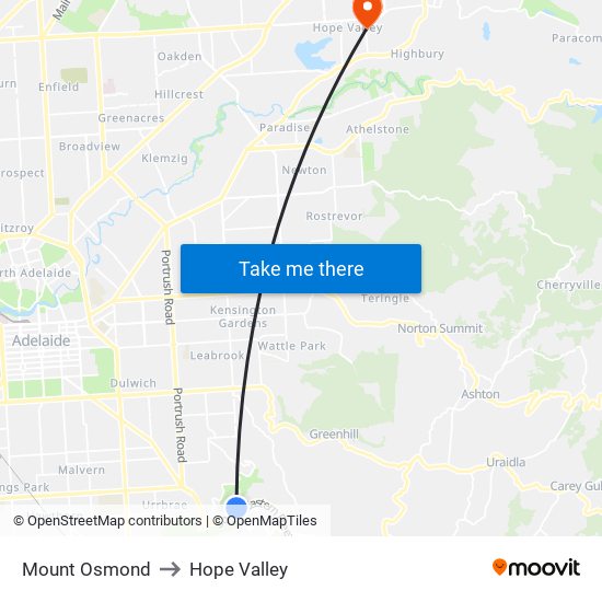 Mount Osmond to Hope Valley map