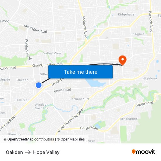 Oakden to Hope Valley map