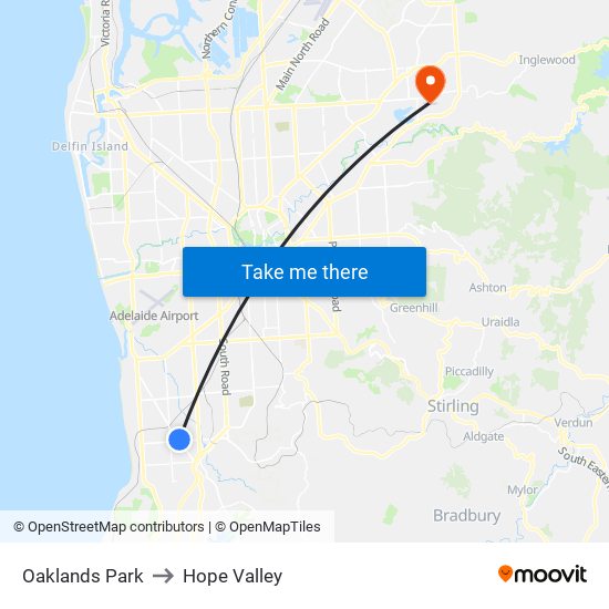 Oaklands Park to Hope Valley map