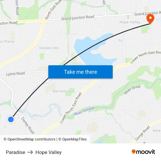 Paradise to Hope Valley map