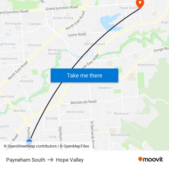 Payneham South to Hope Valley map