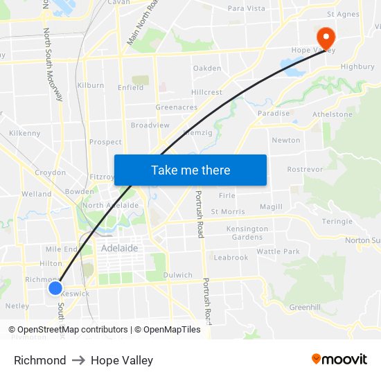 Richmond to Hope Valley map