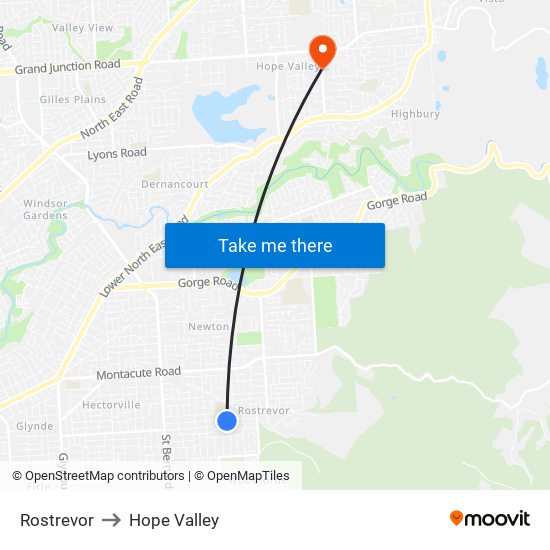 Rostrevor to Hope Valley map