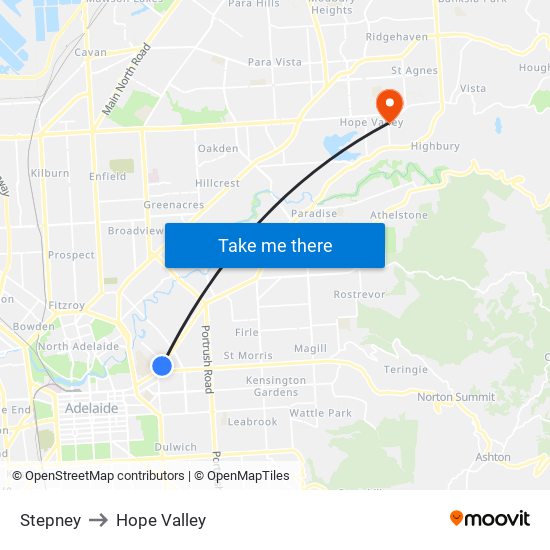 Stepney to Hope Valley map