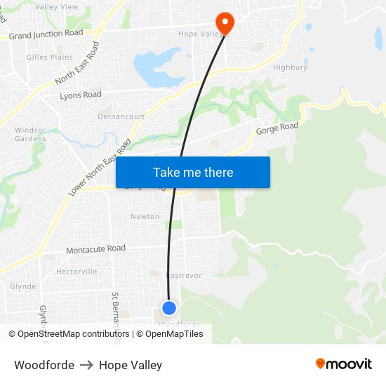 Woodforde to Hope Valley map