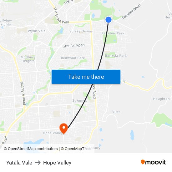 Yatala Vale to Hope Valley map