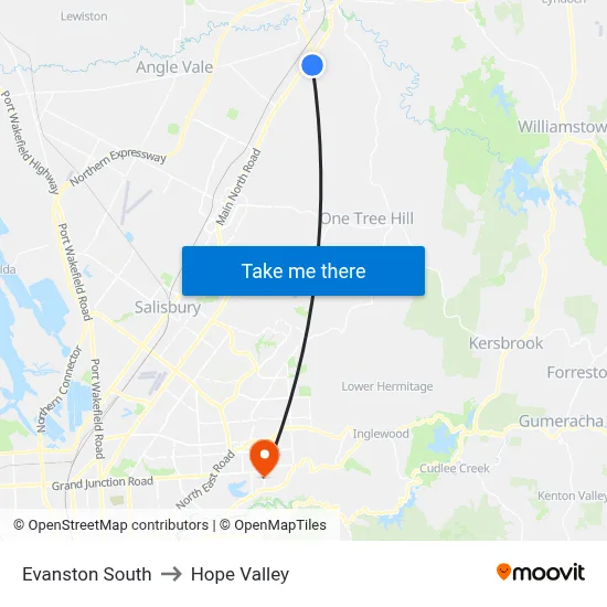 Evanston South to Hope Valley map