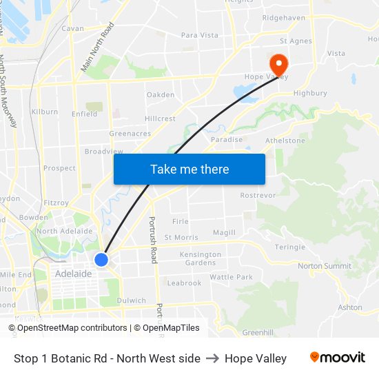 Stop 1 Botanic Rd - North West side to Hope Valley map