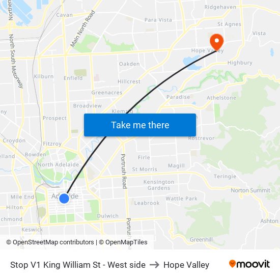 Stop V1 King William St - West side to Hope Valley map