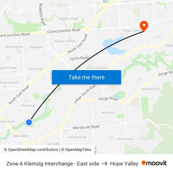 Zone A Klemzig Interchange - East side to Hope Valley map