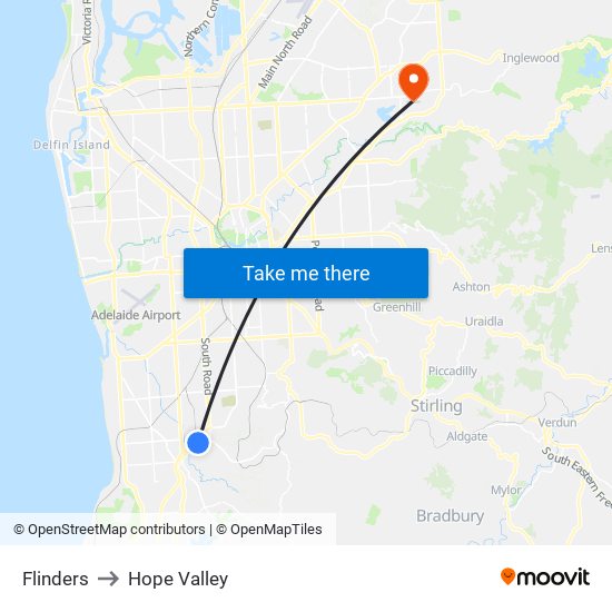 Flinders to Hope Valley map