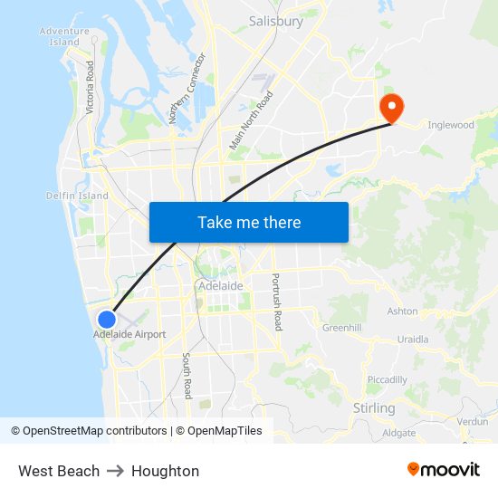 West Beach to Houghton map