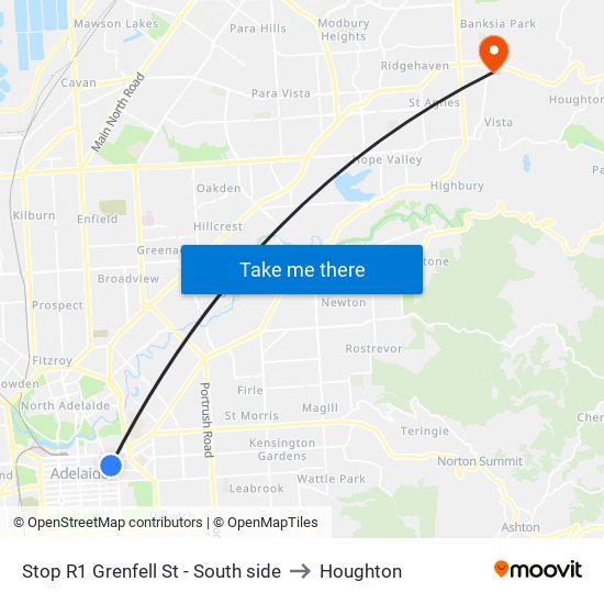 Stop R1 Grenfell St - South side to Houghton map