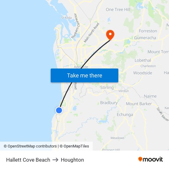 Hallett Cove Beach to Houghton map