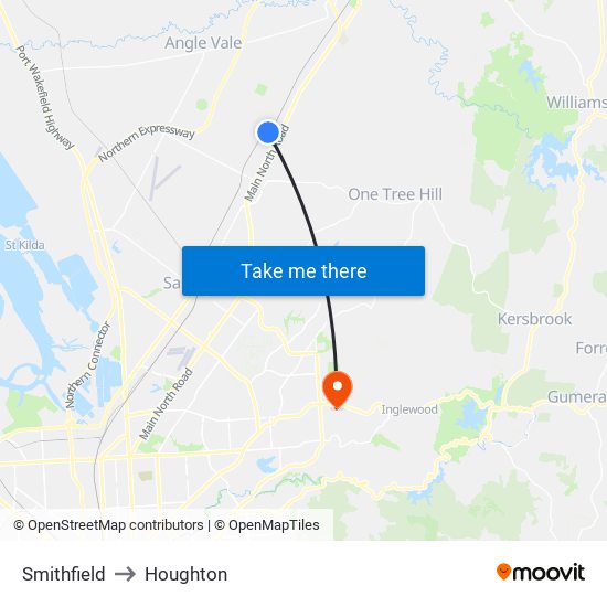 Smithfield to Houghton map