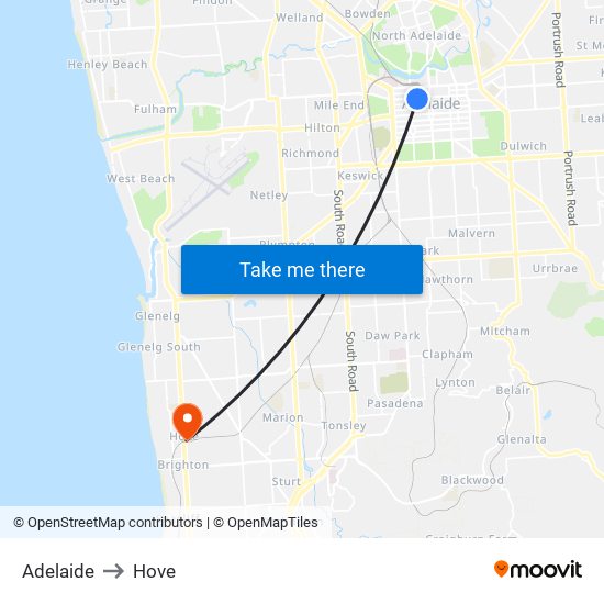 Adelaide to Hove map