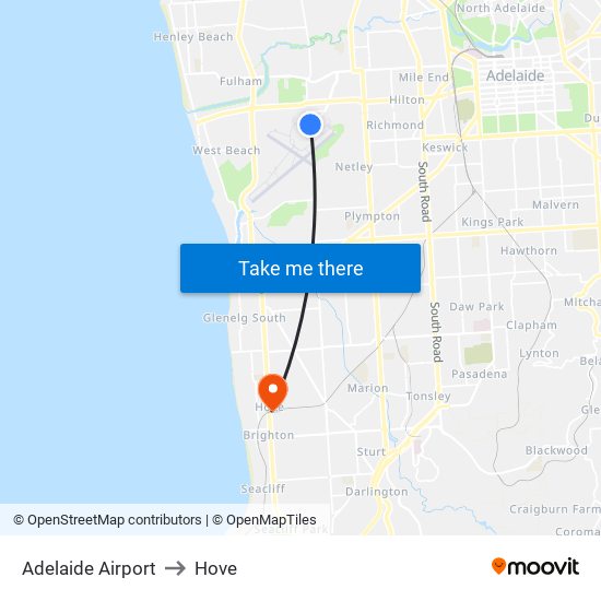 Adelaide Airport to Hove map