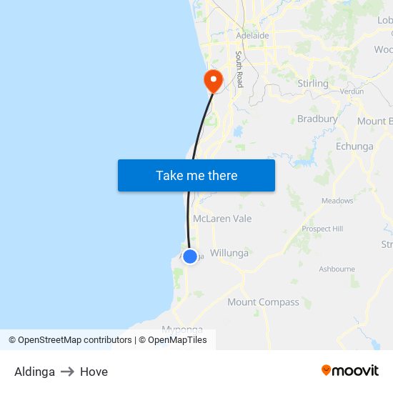 Aldinga to Hove map