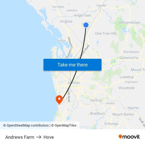 Andrews Farm to Hove map