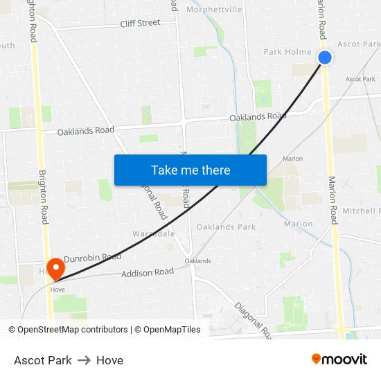 Ascot Park to Hove map