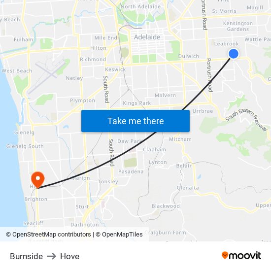 Burnside to Hove map