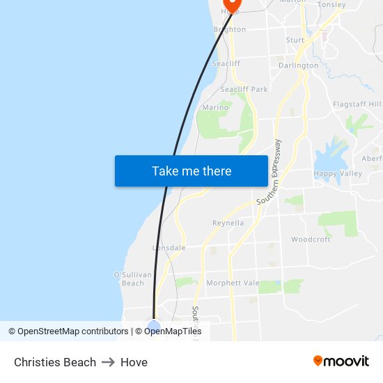 Christies Beach to Hove map