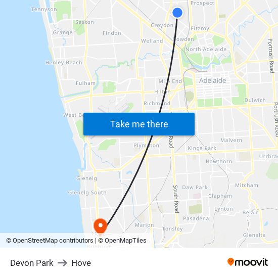 Devon Park to Hove map