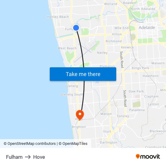 Fulham to Hove map