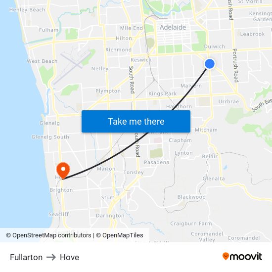 Fullarton to Hove map