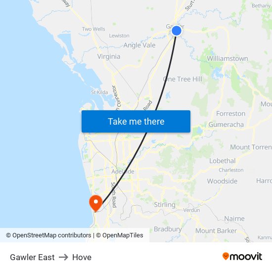 Gawler East to Hove map
