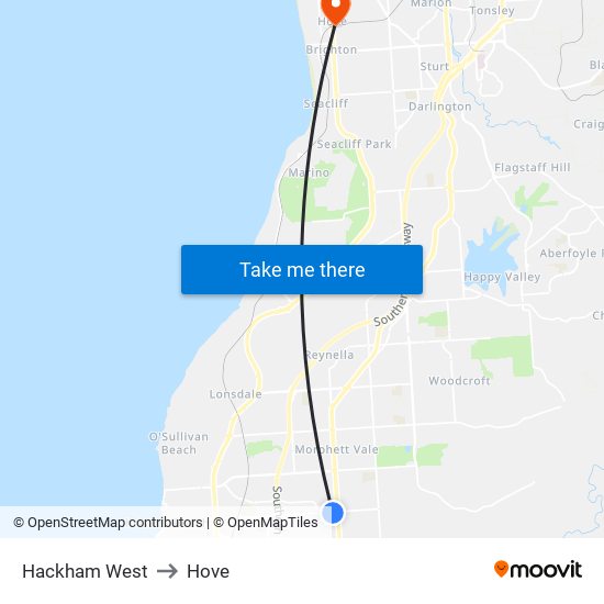 Hackham West to Hove map
