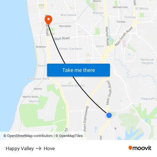 Happy Valley to Hove map