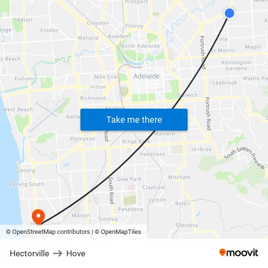 Hectorville to Hove map