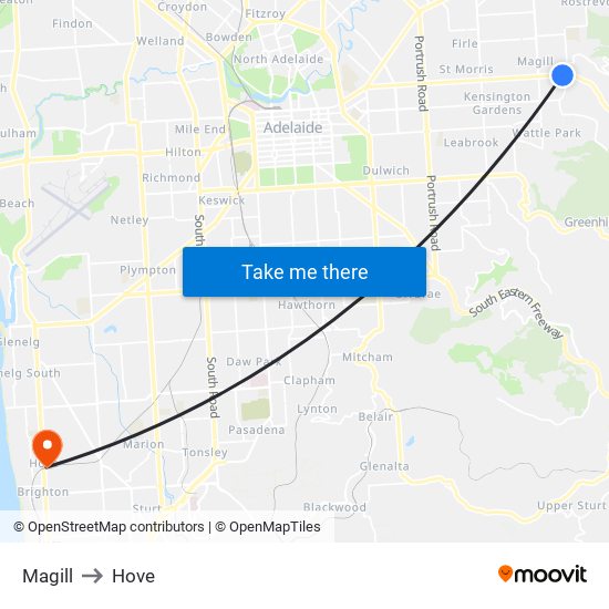 Magill to Hove map