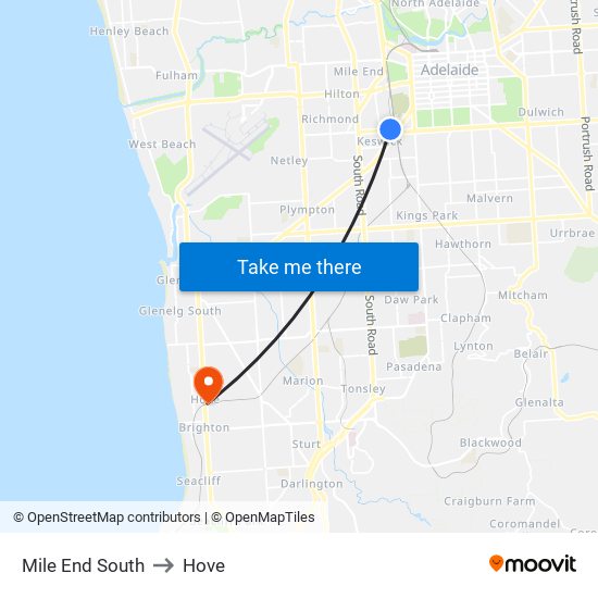 Mile End South to Hove map