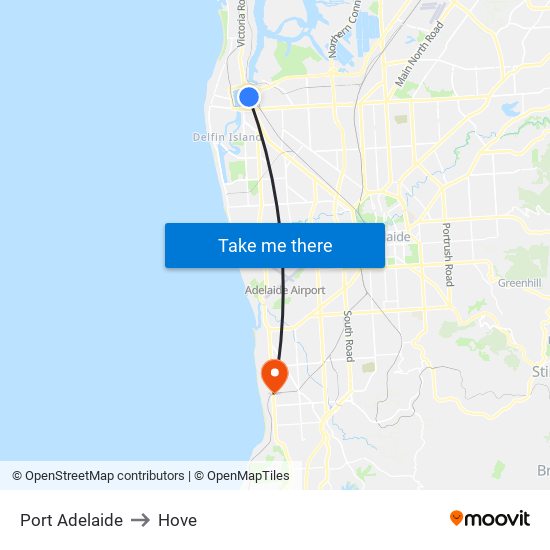 Port Adelaide to Hove map