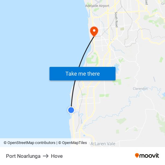 Port Noarlunga to Hove map