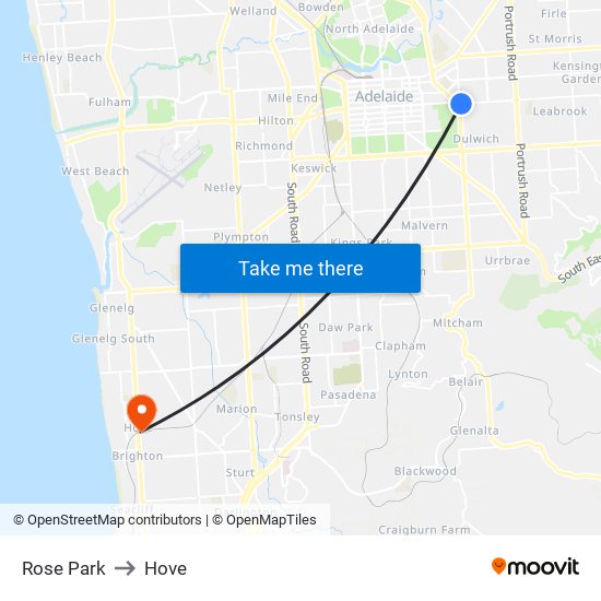 Rose Park to Hove map