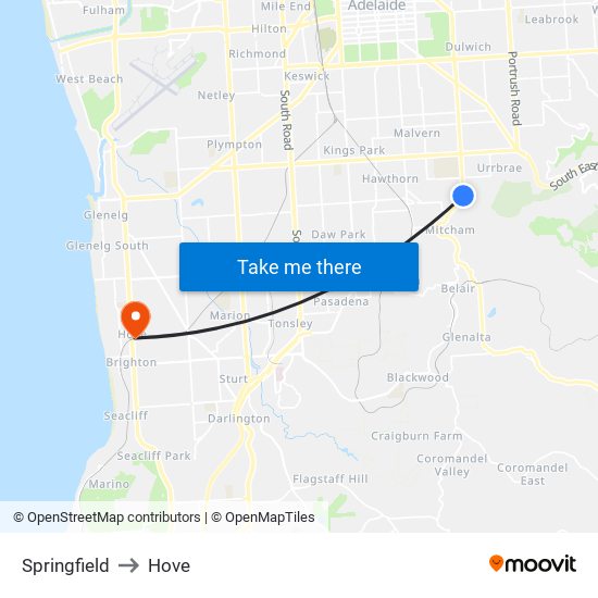 Springfield to Hove map