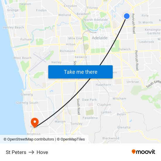 St Peters to Hove map