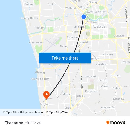 Thebarton to Hove map