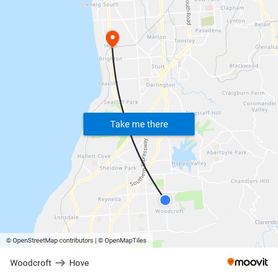 Woodcroft to Hove map